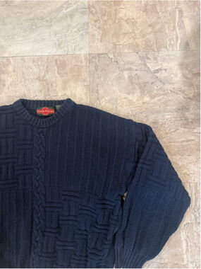 VTG 90s Stone Haven Mens Chunky Cable Knit Navy Crew Neck Sweater Navy XL